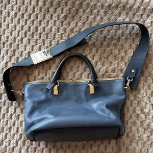 Chloe Blue Leather Handbag with Gold Accents